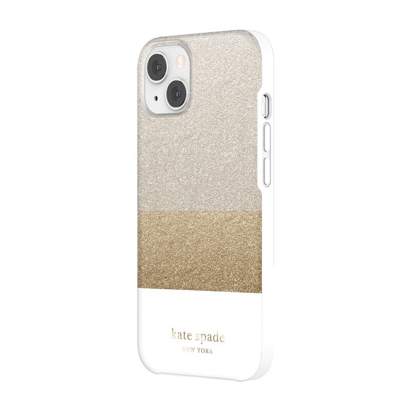 Kate Spade iPhone 13 6.1" Protective Hardshell, Glitter Block White/Silver Glitter/Gold Glitter/Whit