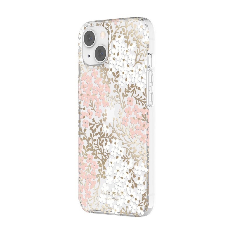 Kate Spade iPhone 13 6.1" Protective Hardshell, Multi Floral/Blush/White/Gold Foil/Gems/Clear