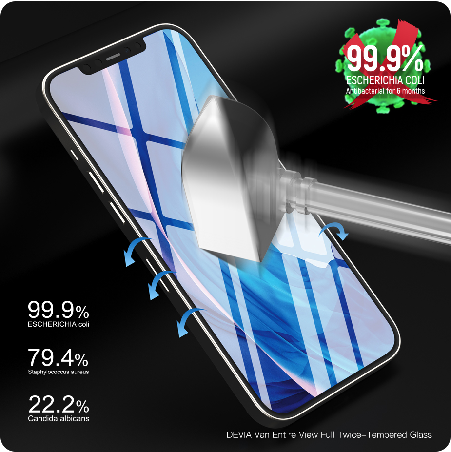 Devia iPhone 12 / iPhone 12 Pro 6.1&quot; Tempered Glass, Anti-bacterial Black