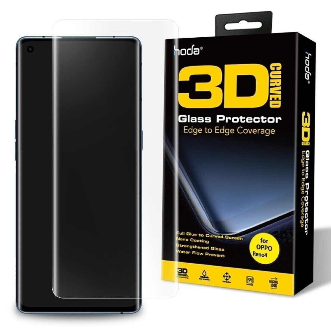 Hoda Oppo Reno4 Tempered Glass, 3D UV Case Friendly