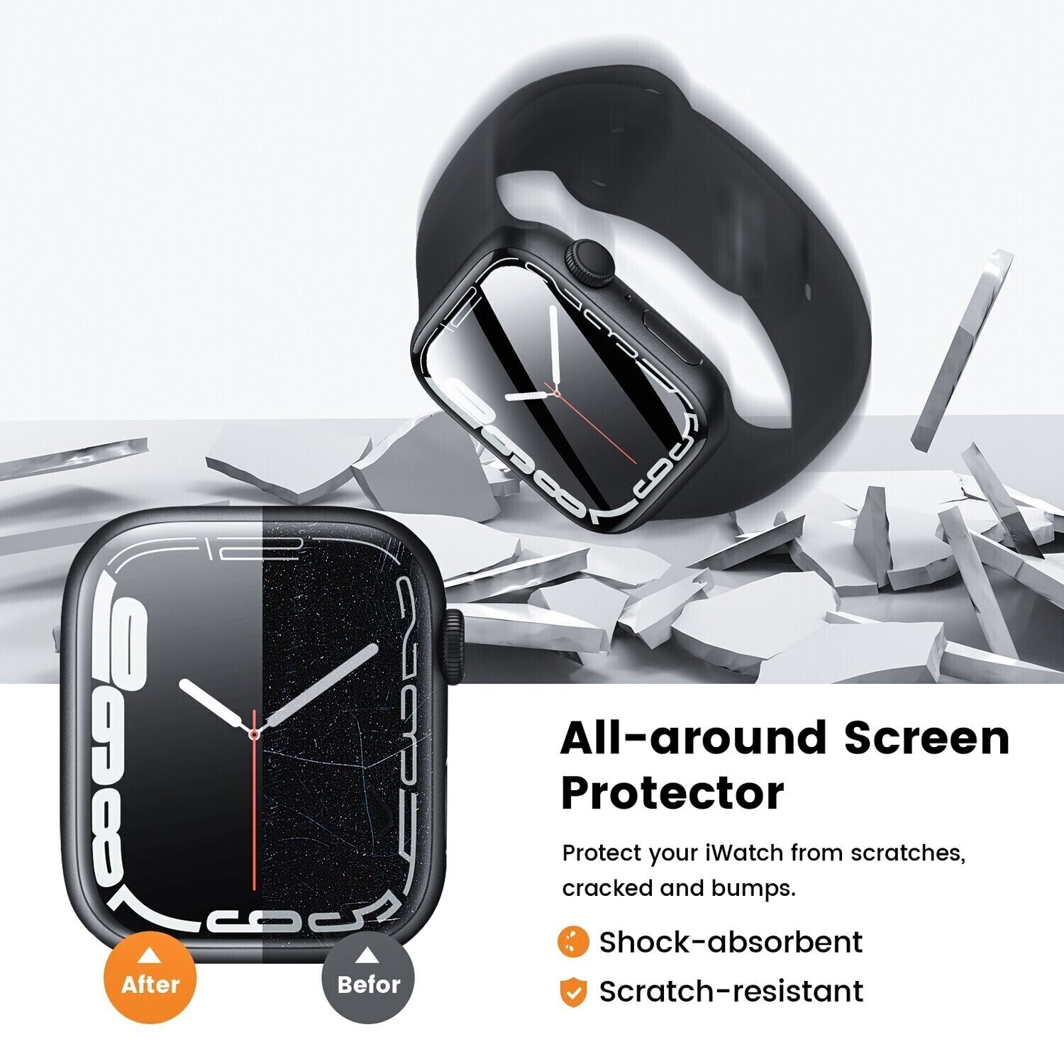 TDG Mobile Apple Watch Series 7 (45mm) 9H Hybrid Glass, Black (Screen Protector)
