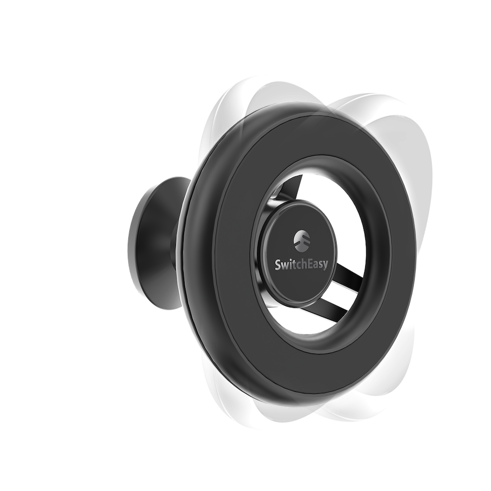 SwitchEasy MagMount TPU+Aluminium Metal Car Mount, Black (3M Rubber Steering Wheel)