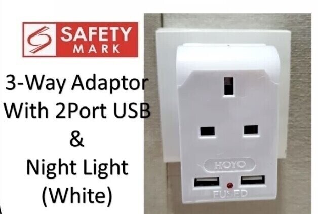 HOYO 3 WAY ADAPTOR WITH 2 USB & NIGH LIGHT - YELLOW (3500500)