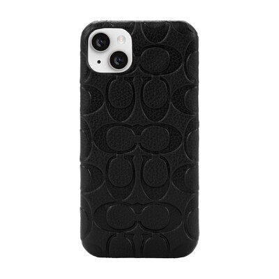 Coach iPhone 14 Plus Slim Wrap Case, Black Emboss Signature C Pebbled Leather