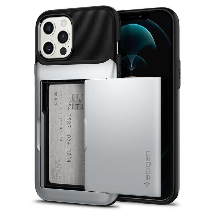 Spigen iPhone 12 Pro Max 6.7"Slim Armor Wallet Case, Satin Silver