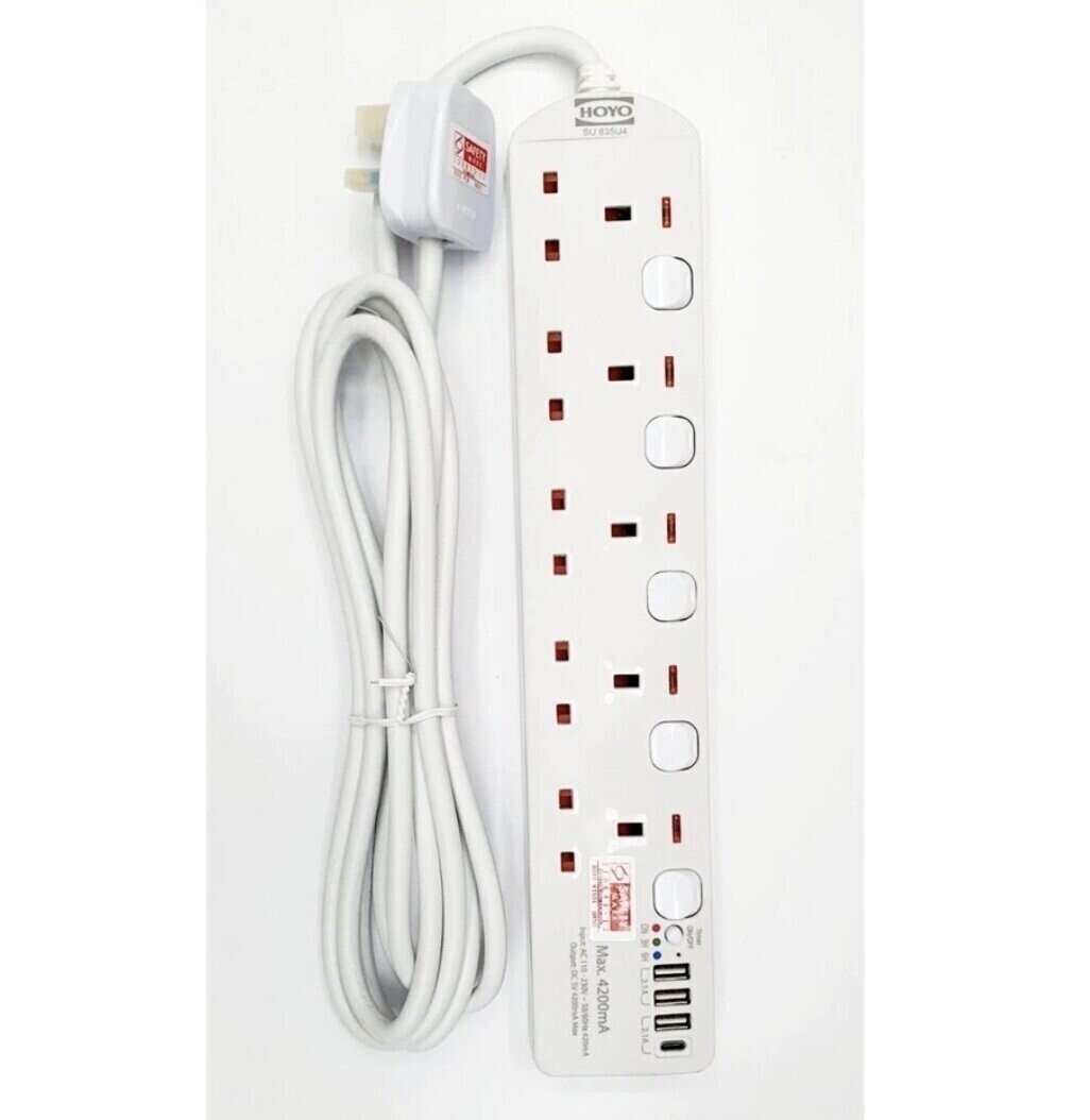 HOYO 5 Way Extension Socket with USB & Timer Switch - 3 Meter (3500771)