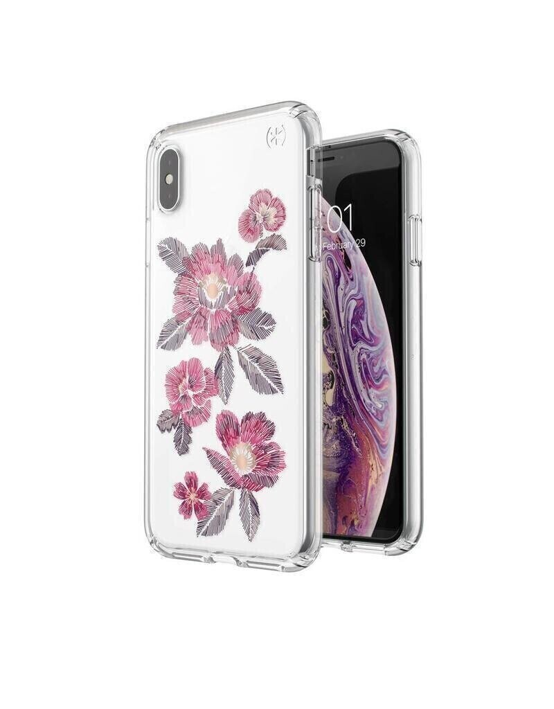 Speck iPhone Xs Max 6.5" Presidio Clear Print, Embroidered Floral Fuchsia/Clear