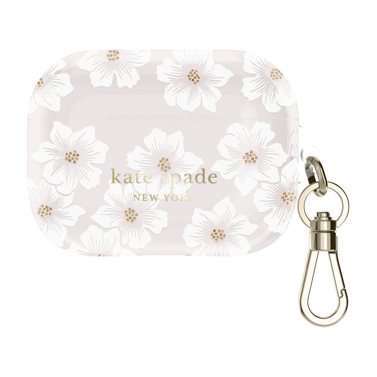 Kate Spade AirPods Pro 2 Protective Case, Hollyhock Cream/Blush/Translucent White/Glitter Flower Centers