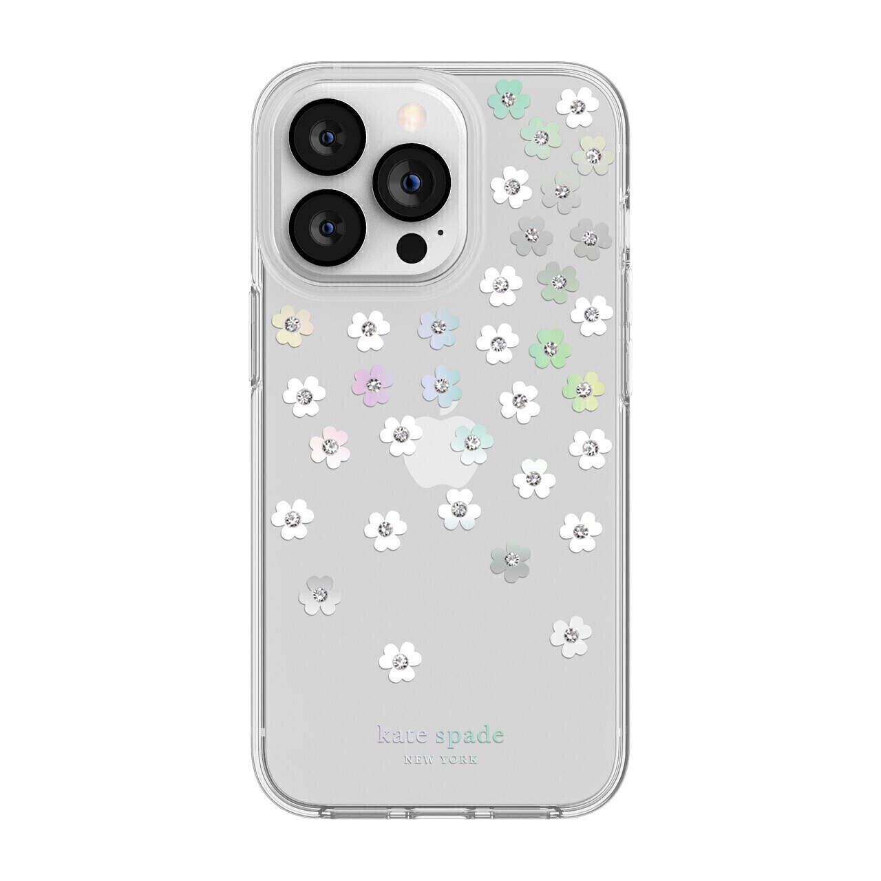 Kate Spade iPhone 13 Pro Protective Hardshell, Scattered Flowers/Iridescent/Clear/White/Gems