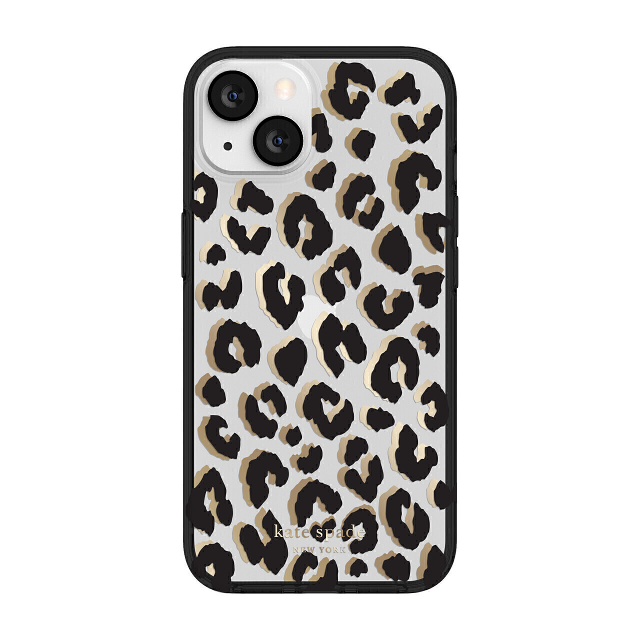 Kate Spade iPhone 13 Protective Hardshell, City Leopard Black/Gold Foil/Clear