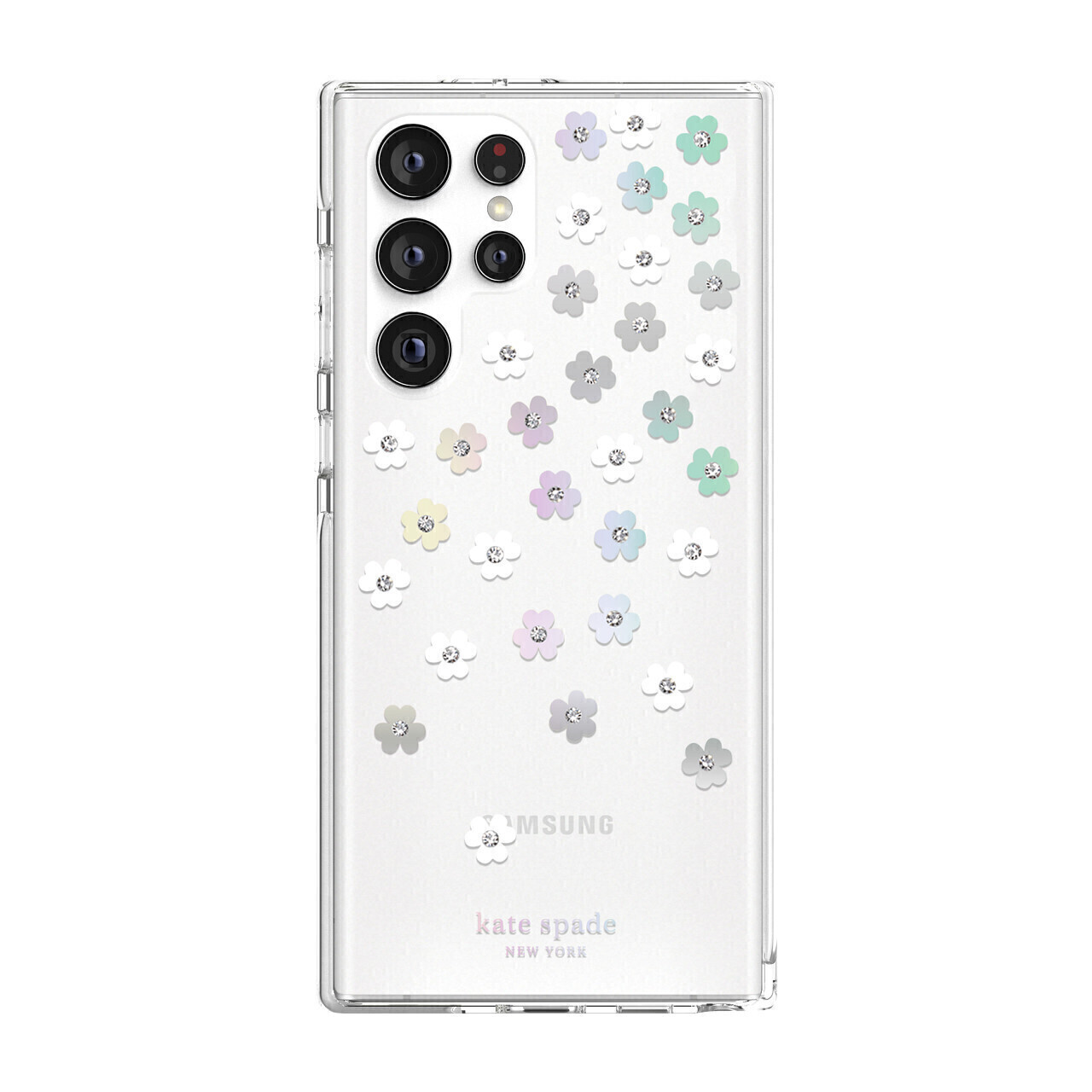 Kate Spade Samsung Galaxy S22 Ultra 5G Defensive Hardshell, Scattered Flowers/Iridescent/Clear/
