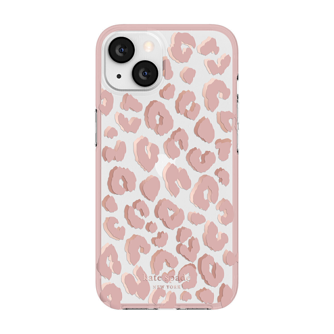 Kate Spade iPhone 13 Protective Hardshell, City Leopard Pink/Rose Gold Foil/Clear