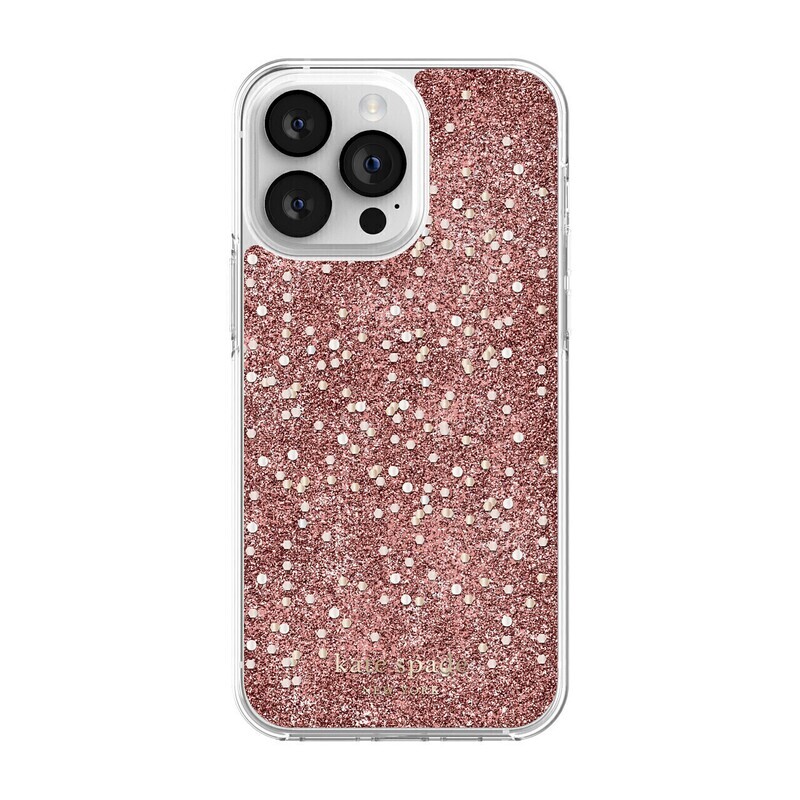 Kate Spade iPhone 14 Pro Max Protective Hardshell, Chunky Glitter Rose Gold/Rose Gold Glitter/Silver