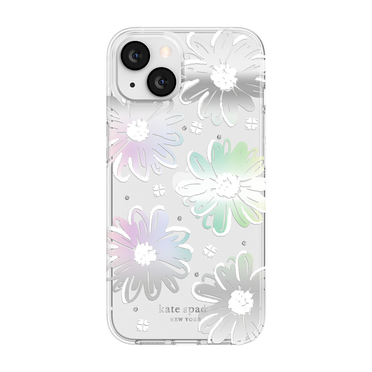 Kate Spade iPhone 13 Protective Hardshell, Daisy Iridescent Foil/White/Clear/Gems
