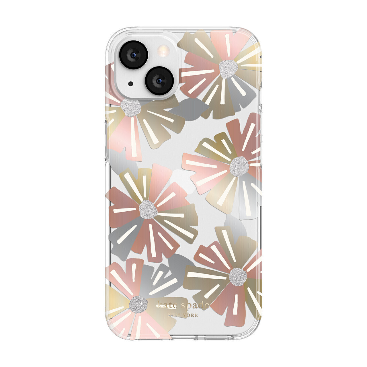 Kate Spade iPhone 13 Protective Hardshell, Wallflower/Cream/Sliver Glitter/Rose Gold Foil/Gold