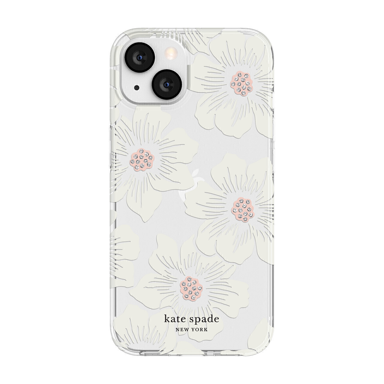 Kate Spade iPhone 13 Protective Hardshell, Hollyhock Floral Clear/Cream with Stones