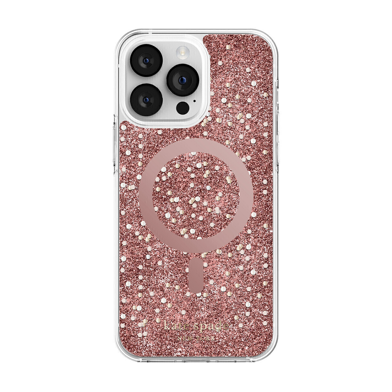 Kate Spade iPhone 14 Pro Max Chunky Glitter Protective for MagSafe, Chunky Glitter Rose Gold/Rose Go