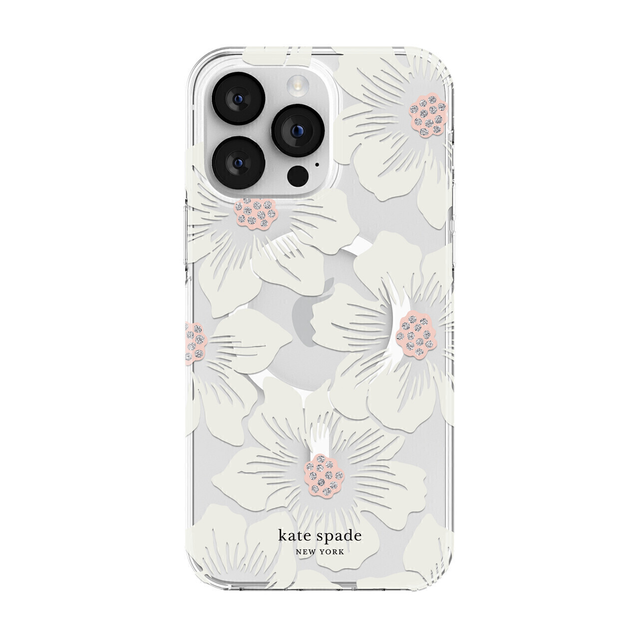 Kate Spade iPhone 14 Pro Max Protective Hardshell for MagSafe, Hollyhock Floral Clear/Cream with Sto