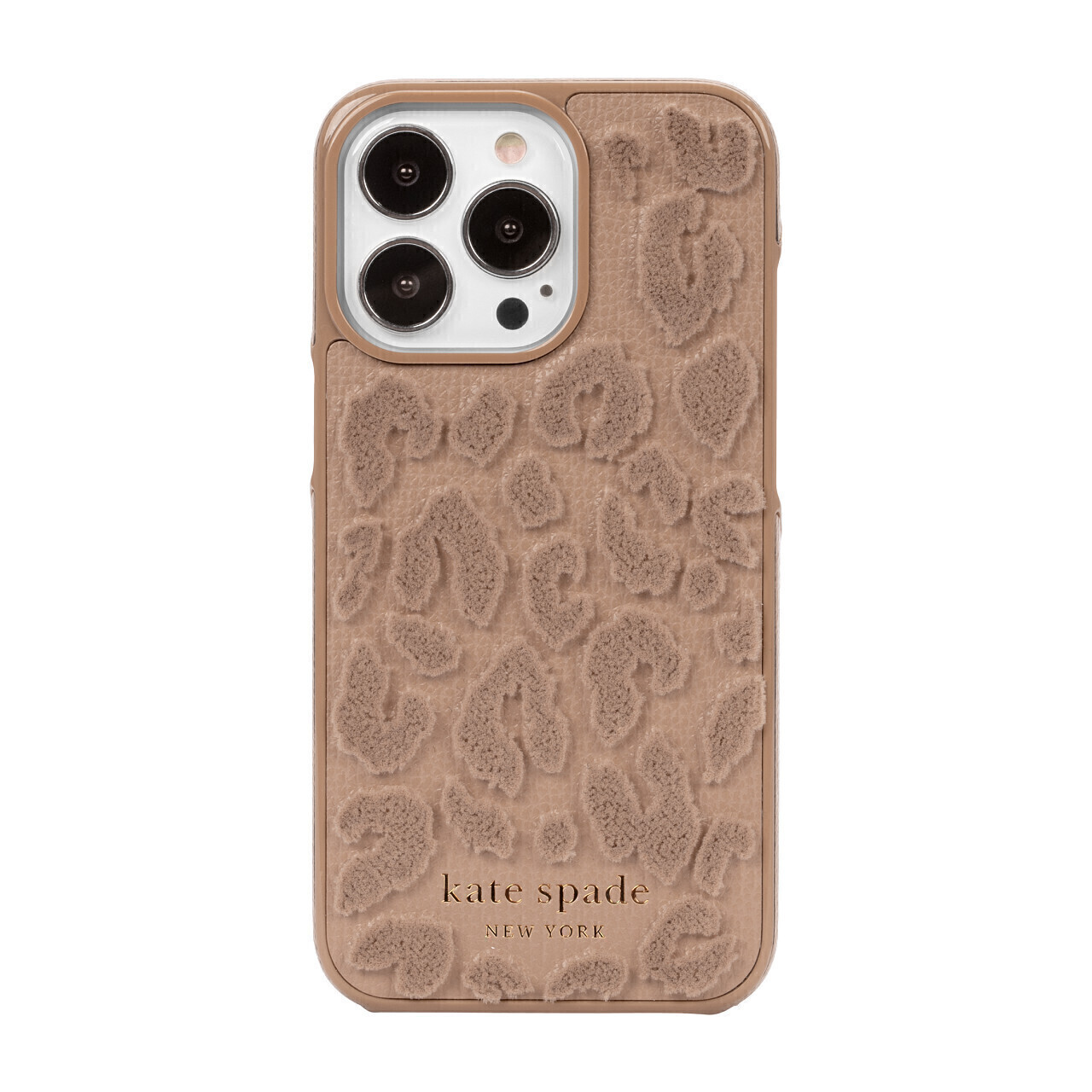 Kate Spade iPhone 13 Pro Wrap, Leopard Flocked Light Fawn/Gold Sticker Logo