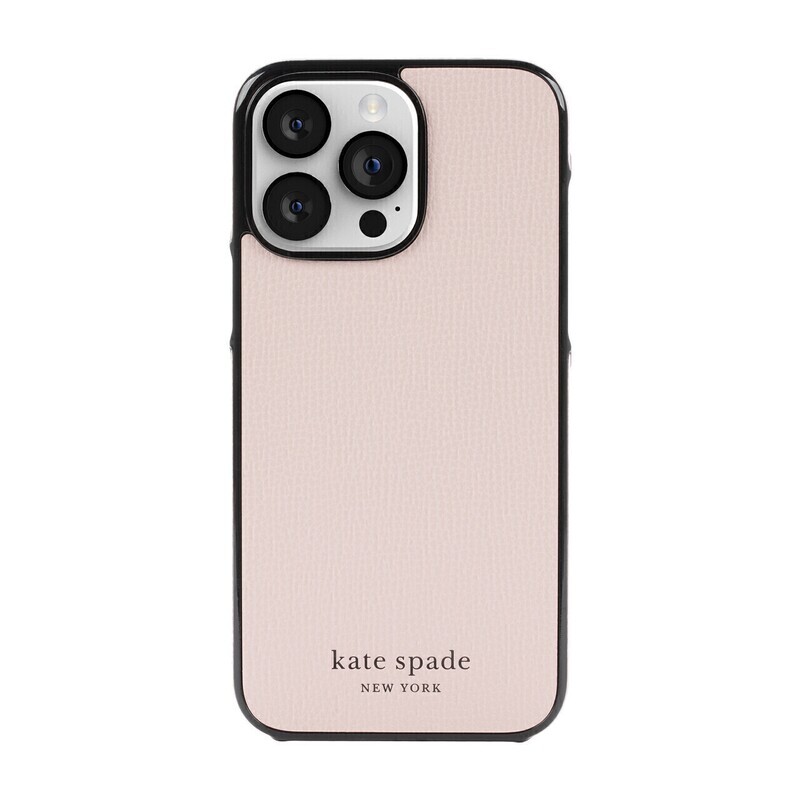 Kate Spade iPhone 14 Pro Max Wrap Case, Pale Vellum/Black Bumper/Black Logo