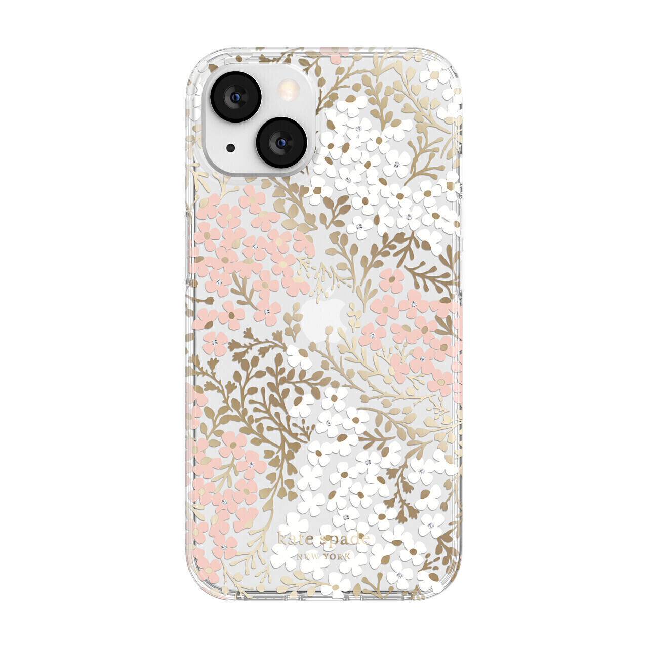 Kate Spade iPhone 13 Protective Hardshell, Multi Floral/Blush/White/Gold Foil/Gems/Clear