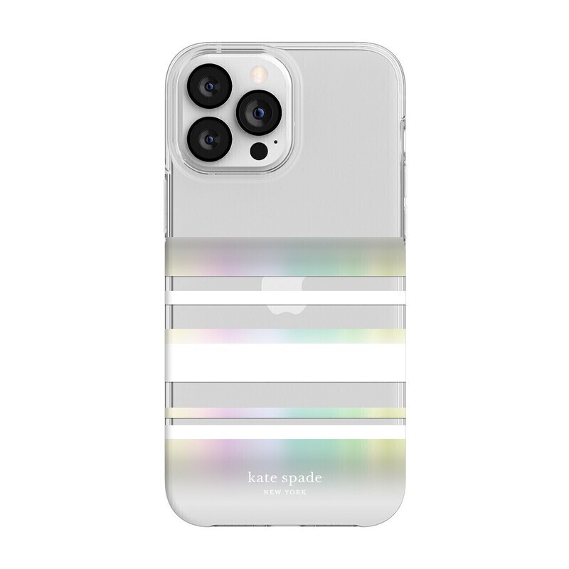 Kate Spade iPhone 13 Pro Max Protective Hardshell, Park Stripe/White/Iridescent/Clear