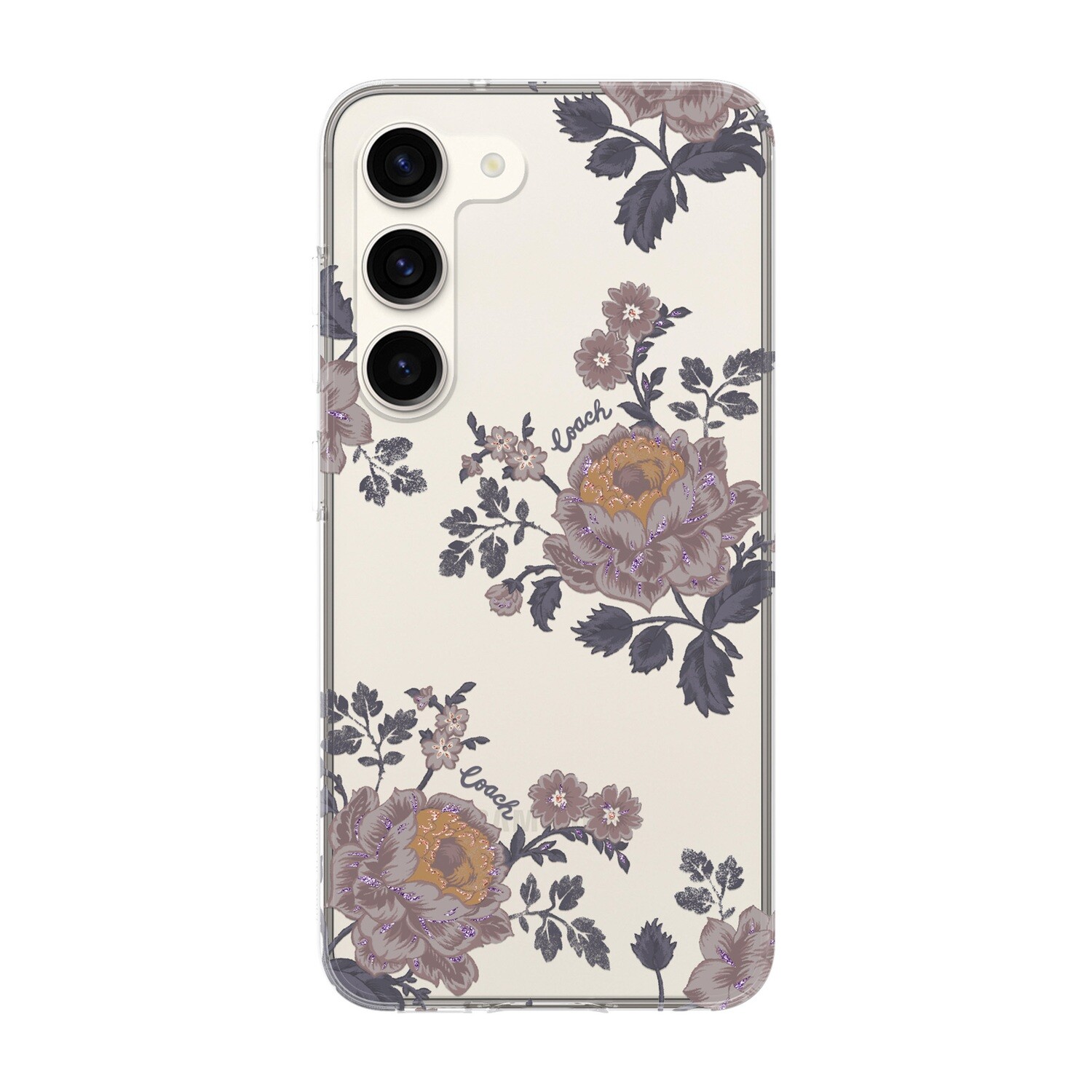Coach Samsung Galaxy S23 Protective Case, Moody Floral/Purple/Multi/Clear/Glitter Accents