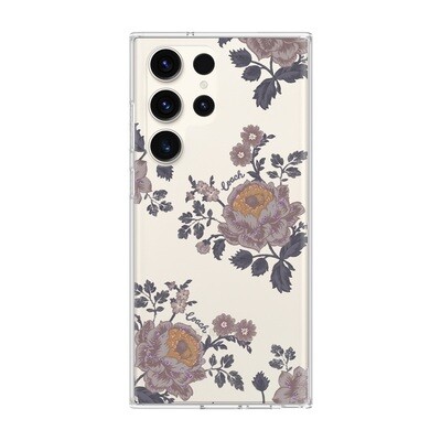 Coach Samsung Galaxy S23 Ultra Protective Case, Moody Floral/Purple/Multi/Clear/Glitter Accents