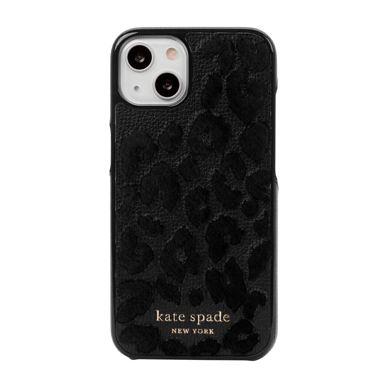 Kate Spade iPhone 13 Wrap, Leopard Flocked Black/Gold Sticker Logo