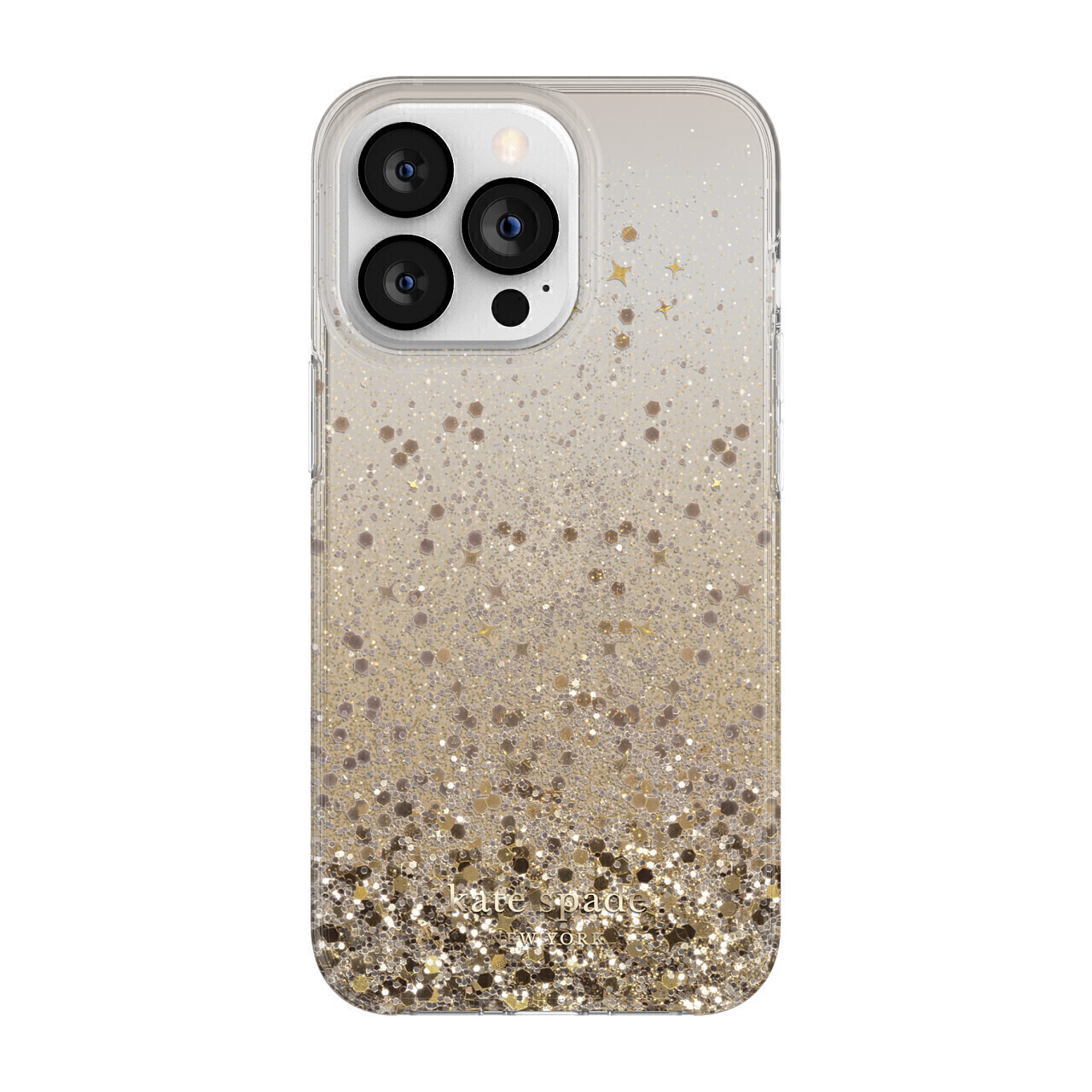 Kate Spade iPhone 13 Pro Protective Hardshell, Chunky Glitter Champagne/Gold Glitter/Gems/Champ
