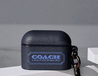 Coach AirPods Pro Wrapped Case, Coach Badge/Midnight Navy Pebbled Leather