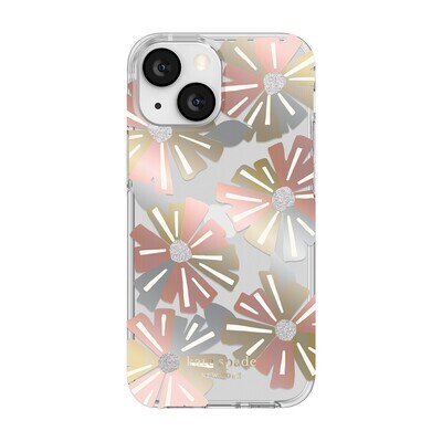 Kate Spade iPhone 13 mini Protective Hardshell, Wallflower/Cream/Sliver Glitter/Rose Gold Foil/