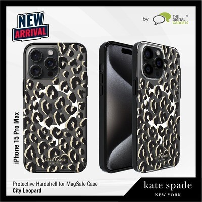 Kate Spade New York Protective Hardshell for MagSafe Case for iPhone 15 Pro Max - City Leopard Black/Gold Foil/Clear