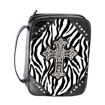 BLACK ZEBRA PRINT BIBLE TOTE