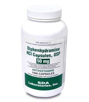Diphenhydramine (Generic Benadryl) 50mg capsules - 100ct bottle
