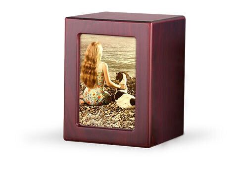 Wood Photo Urn, Size: Small (Pet up to 25 lbs, Photo Size 3.5&quot; x 2.25&quot;), Wood Type: Cherry