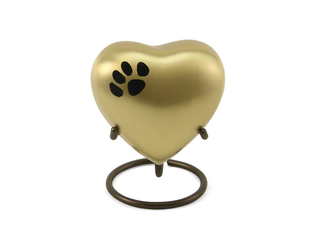 Keepsake Heart Urn - Classic Single Paw, Color / Finish: Bronze