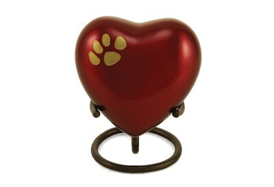 Keepsake Heart Urn - Odyssey Single Paw - Crimson