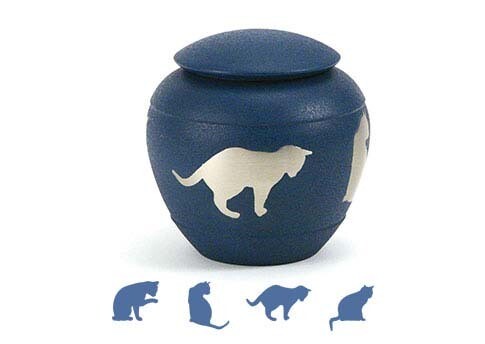 Silhouette Urn - Cat, Color / Finish: Country Blue