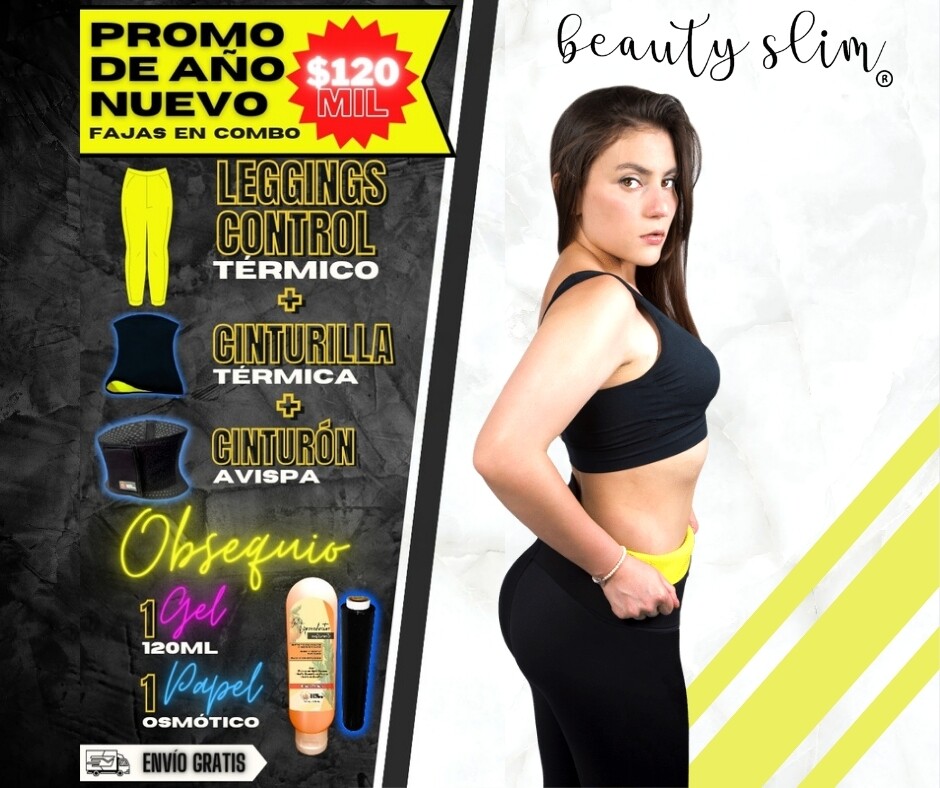 Combo X 5: Leggins Control Abdominal + Cinturilla + Fajon + Gel 120mL + Papel Osmótico