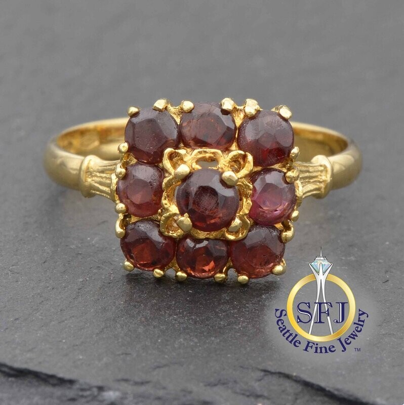 Antique Victorian Garnet Ring, Solid 18K Yellow Gold