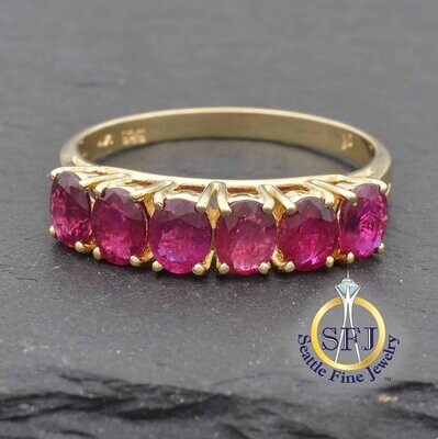Ruby 6-Stone Row Ring, Solid 14K Yellow Gold