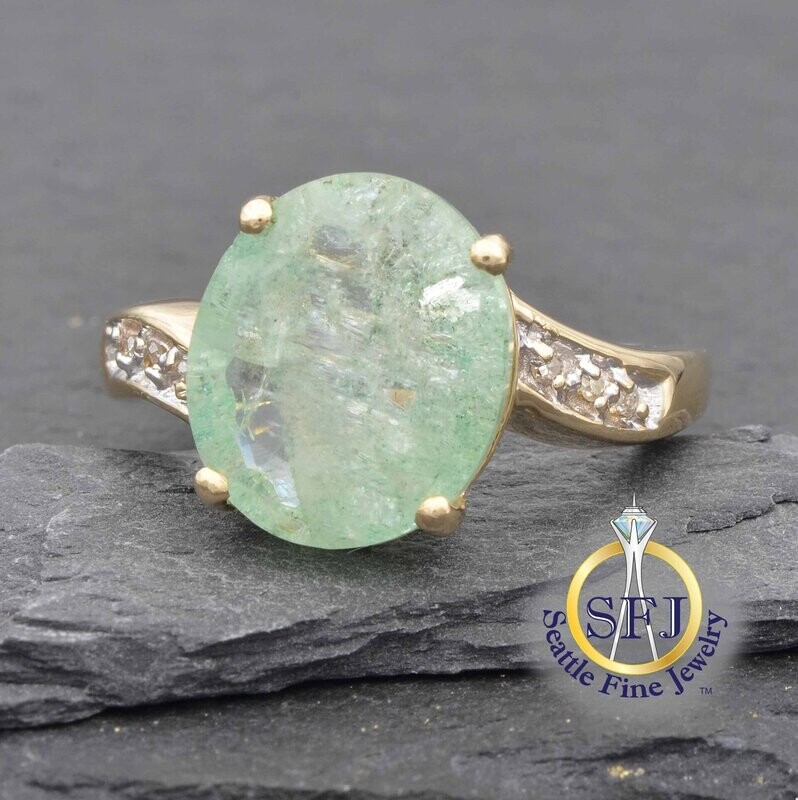 Emerald and Diamond Bypass Ring. Solid 14K Yellow Gold