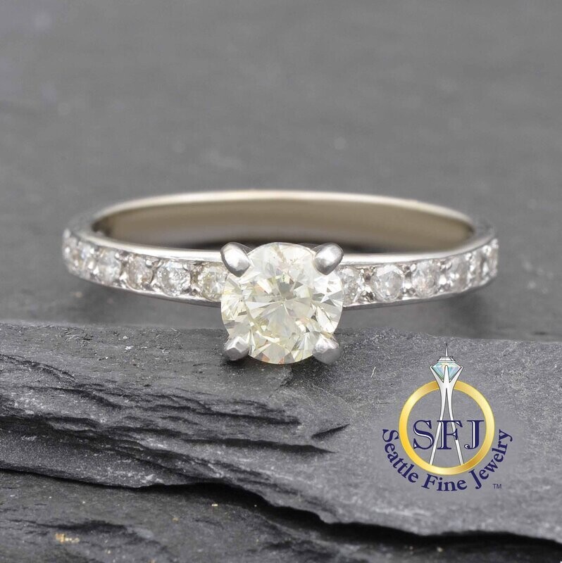 Diamond Accented Solitaire Ring, 14K Solid White Gold