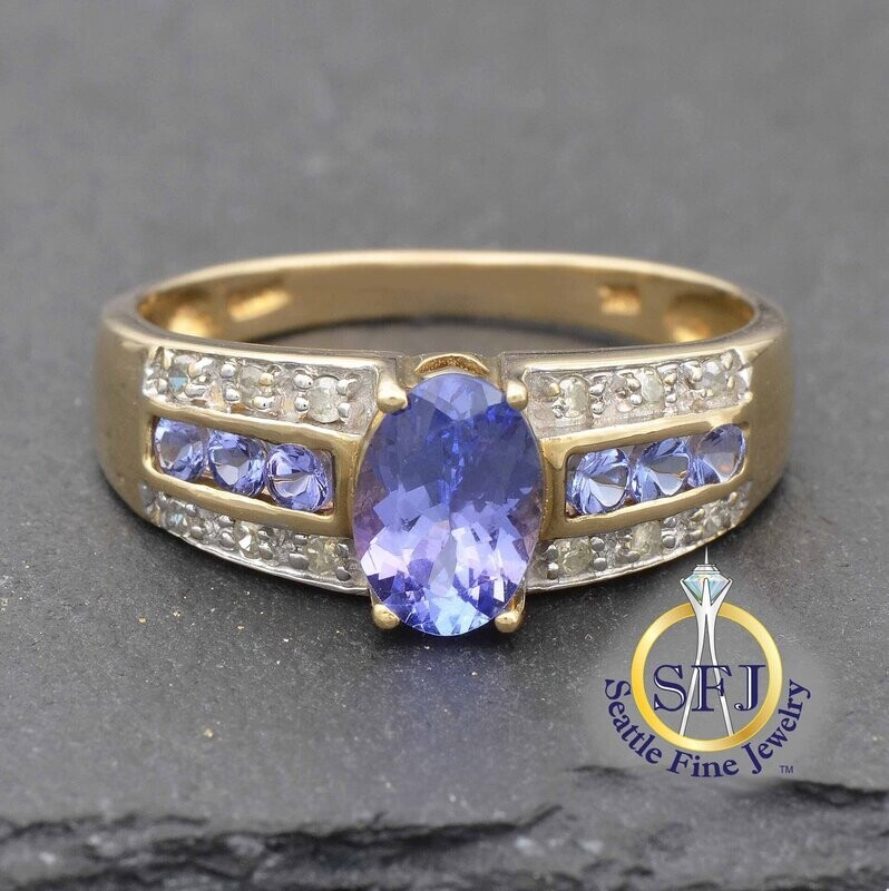 Tanzanite and Diamond Ring, Solid 14K Yellow Gold