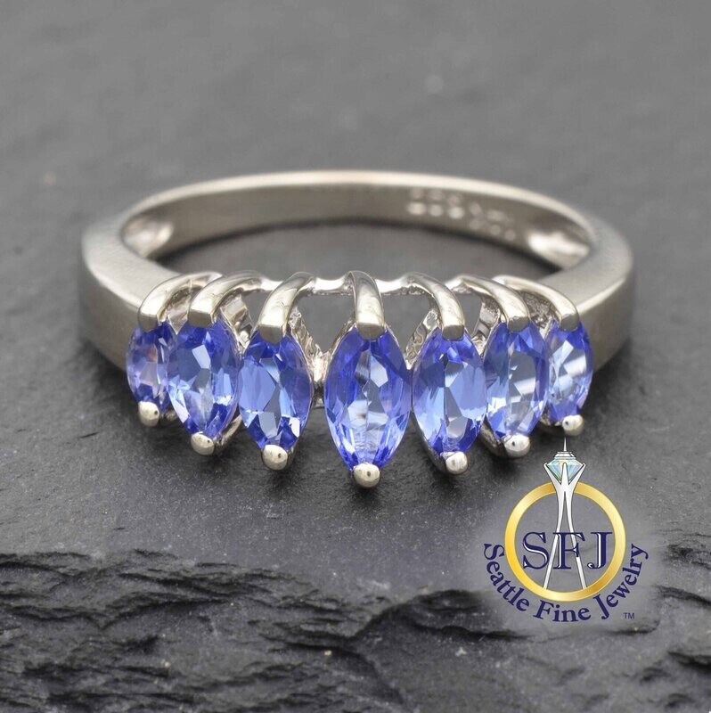 Marquise Tanzanite Row Ring, Solid 14K White Gold