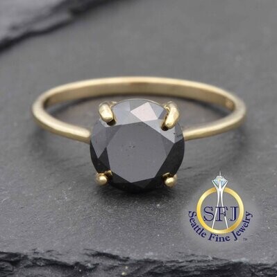Black Diamond Ring, Solid 14k Yellow Gold