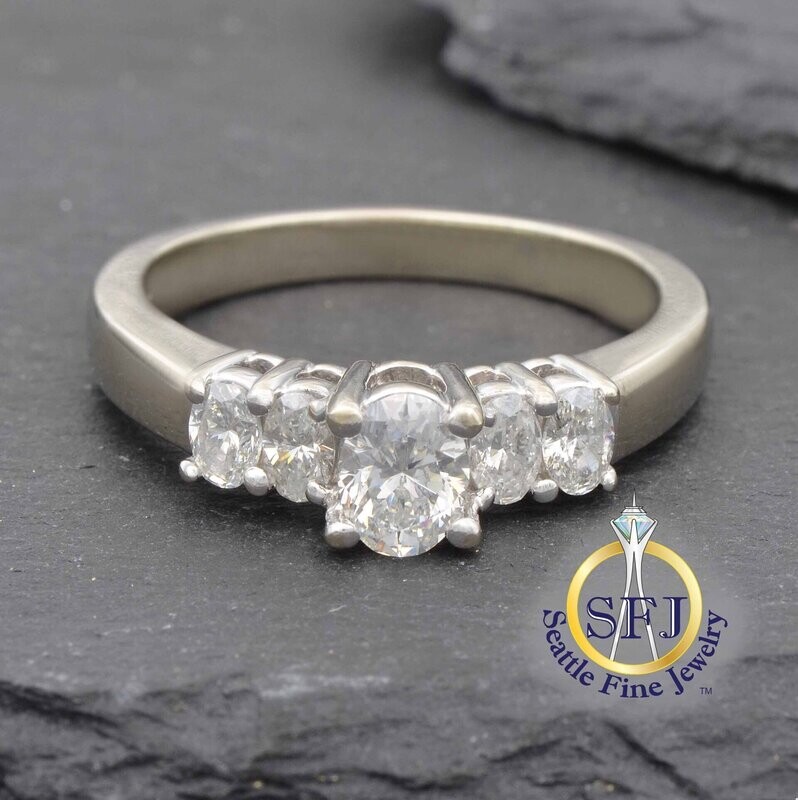 Diamond 5-Stone Ring 14K Solid White Gold
