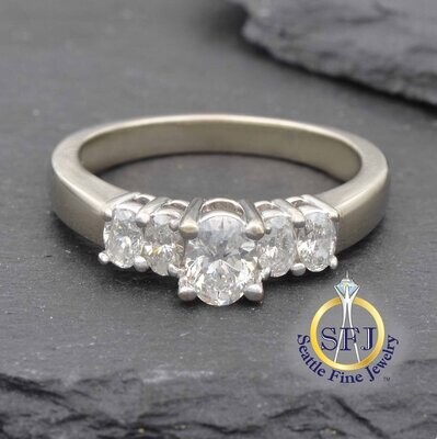 Diamond 5-stone Ring 14K Solid White Gold