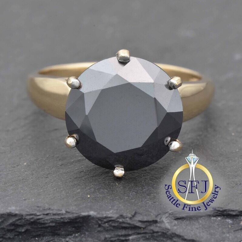 Black Moissanite 5-Carat Solitaire Ring, Solid 10K Yellow Gold